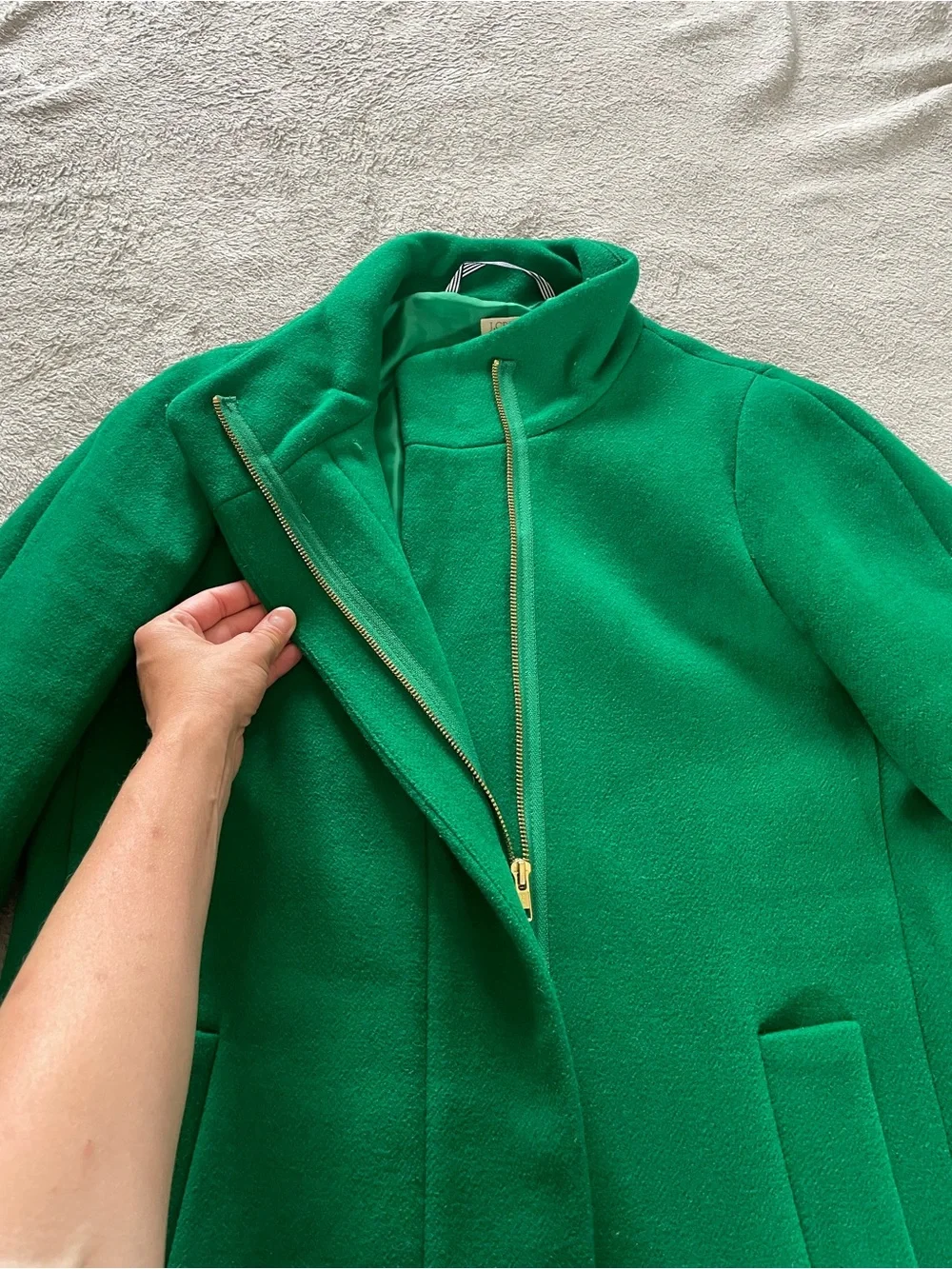 J. Crew Wool Blend Funnel Neck Kelly Green City Coat Size 8 Old Money Preppy - Picture 3 of 10